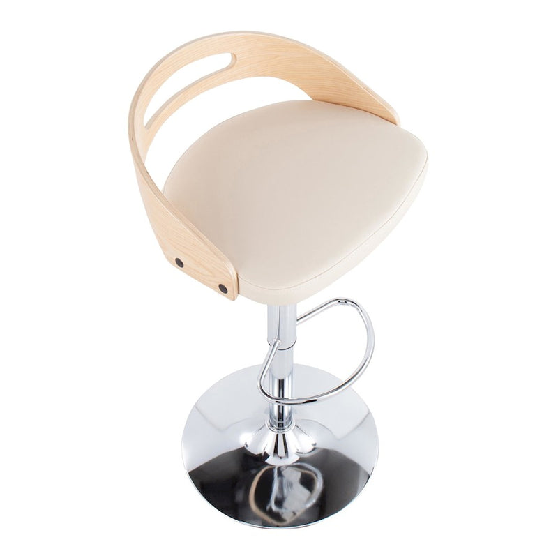 LumiSource Cassis Barstool in Chrome/Natural Wood/Cream PU