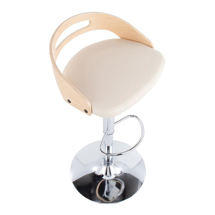 LumiSource Cassis Barstool in Chrome/Natural Wood/Cream PU