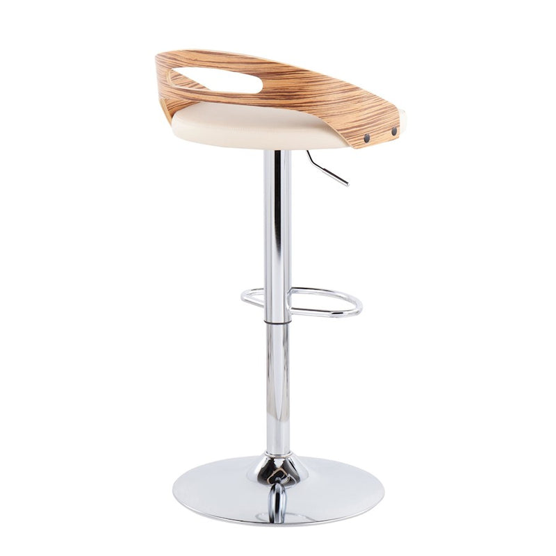 LumiSource Cassis Barstool in Chrome/Zebra Wood/Cream PU