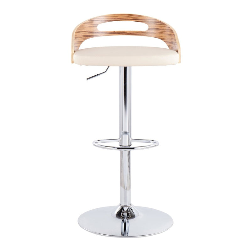 LumiSource Cassis Barstool in Chrome/Zebra Wood/Cream PU