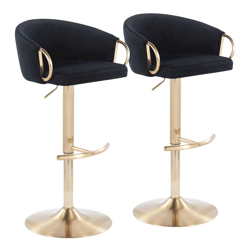LumiSource Claire Adjustable Bar Stool Set of 2 | Gold Metal & Black Velvet | Contemporary Bar & Kitchen Seating | Model BS-CLAIRE2AUVBK2