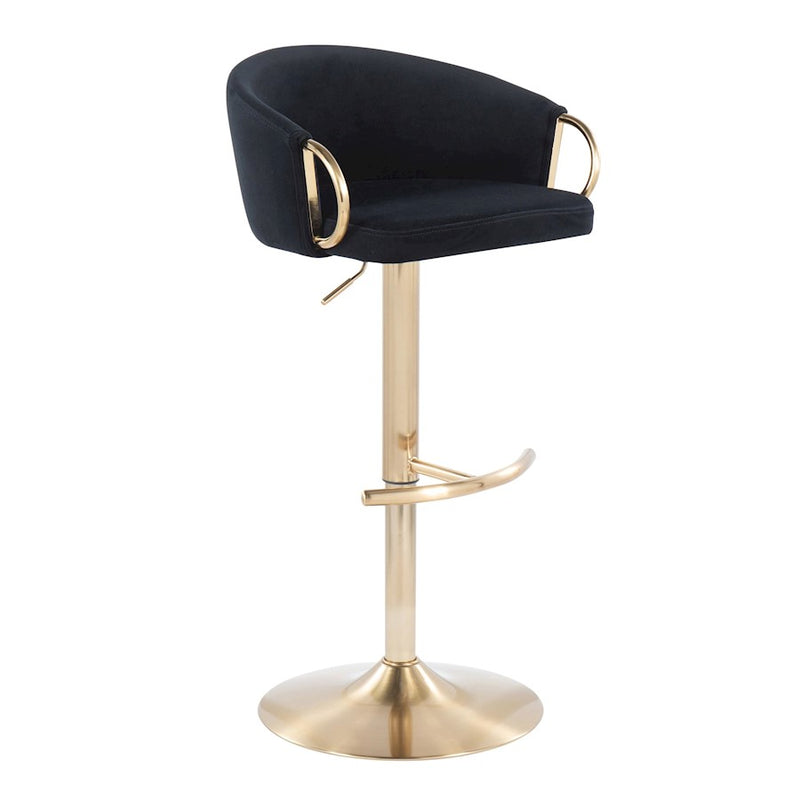 LumiSource Claire Adjustable Bar Stool Set of 2 | Gold Metal & Black Velvet | Contemporary Bar & Kitchen Seating | Model BS-CLAIRE2AUVBK2