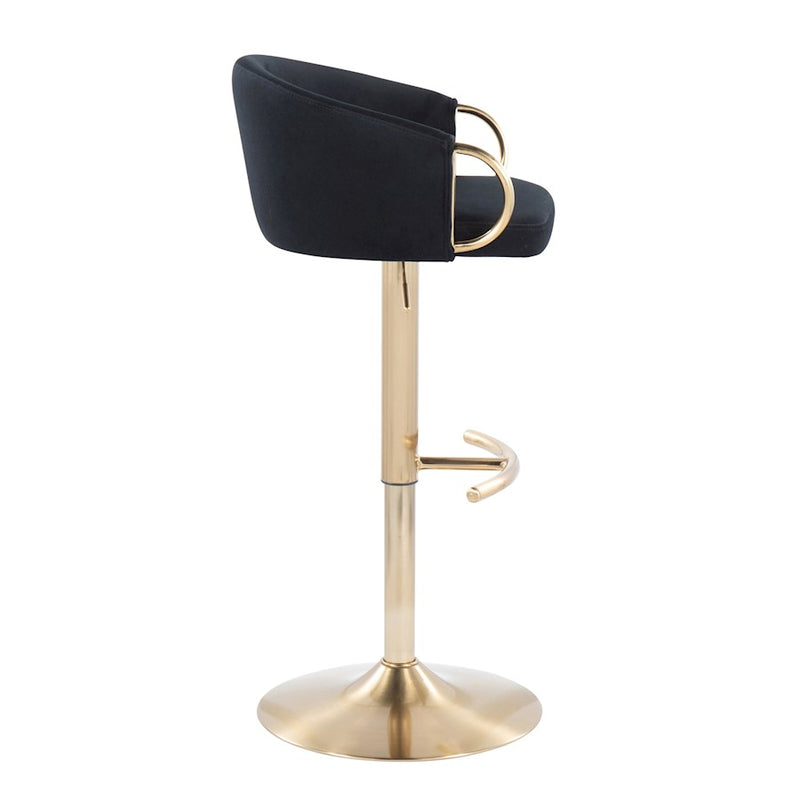 LumiSource Claire Adjustable Bar Stool Set of 2 | Gold Metal & Black Velvet | Contemporary Bar & Kitchen Seating | Model BS-CLAIRE2AUVBK2