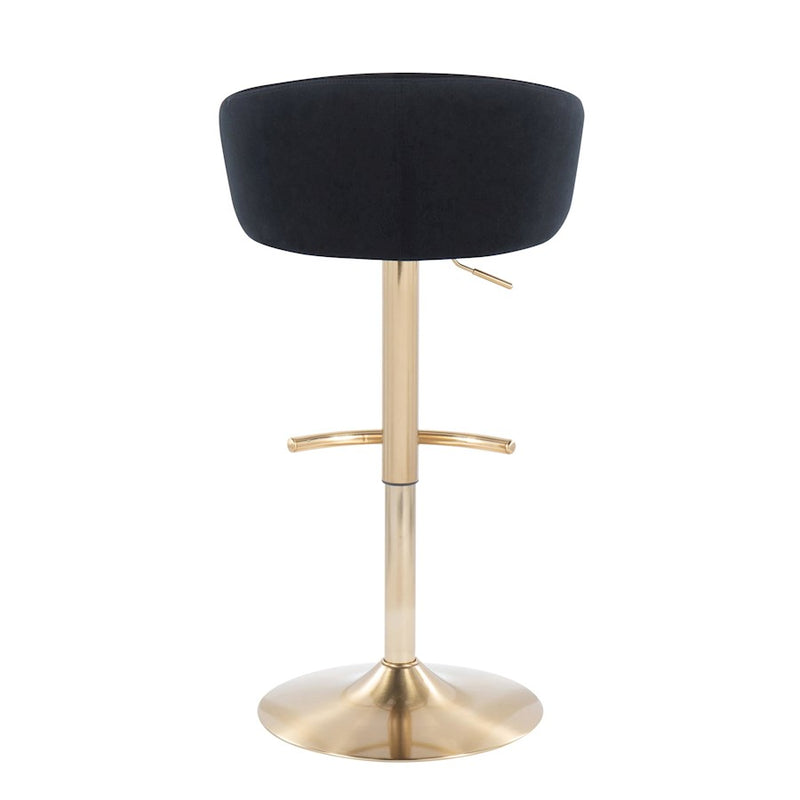 LumiSource Claire Adjustable Bar Stool Set of 2 | Gold Metal & Black Velvet | Contemporary Bar & Kitchen Seating | Model BS-CLAIRE2AUVBK2