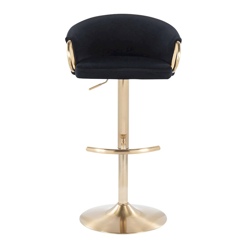 LumiSource Claire Adjustable Bar Stool Set of 2 | Gold Metal & Black Velvet | Contemporary Bar & Kitchen Seating | Model BS-CLAIRE2AUVBK2