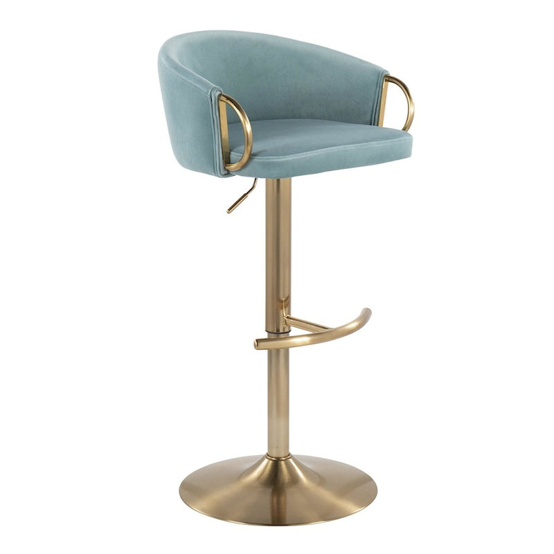 LumiSource Claire Adjustable Bar Stool, Set of 2, Gold/Blue