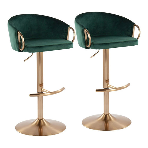 LumiSource Claire Adjustable Bar Stool, Set of 2, Gold/Green - BS-CLAIREAUVGN2