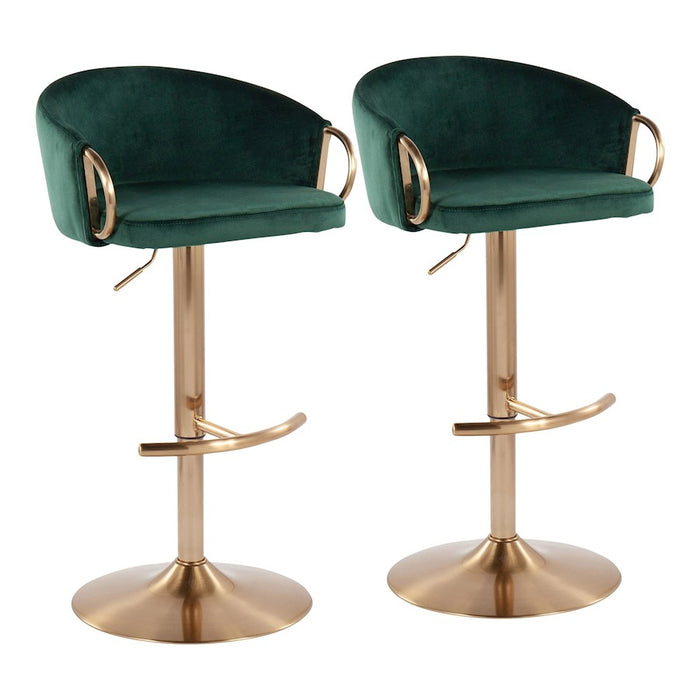 LumiSource Claire Adjustable Bar Stool, Set of 2, Gold/Green - BS-CLAIREAUVGN2