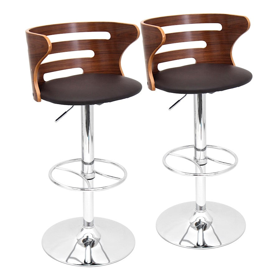 LumiSource Cosi Adj Barstool, Set/2, Chrome/Walnut/Brown - BS-COSI2-SWVWHLBN2