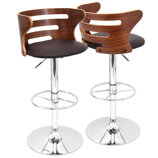 LumiSource Cosi Adj Barstool, Set/2, Chrome/Walnut/Brown