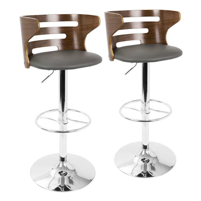 LumiSource Cosi Adj Barstool, Set/2, Chrome/Walnut/Grey - BS-COSI2-SWVWHLWLGY2