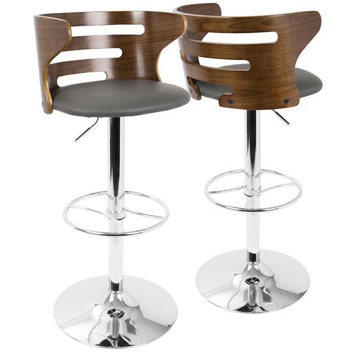 LumiSource Cosi Adj Barstool, Set/2, Chrome/Walnut/Grey