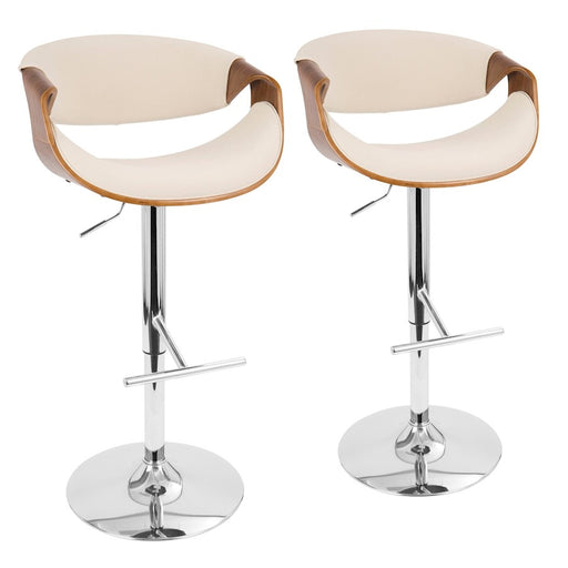 LumiSource Curvo Adj Barstool, Set/2, Chrome/Walnut/Cream - BS-CURVO2-SWVTWLCR2