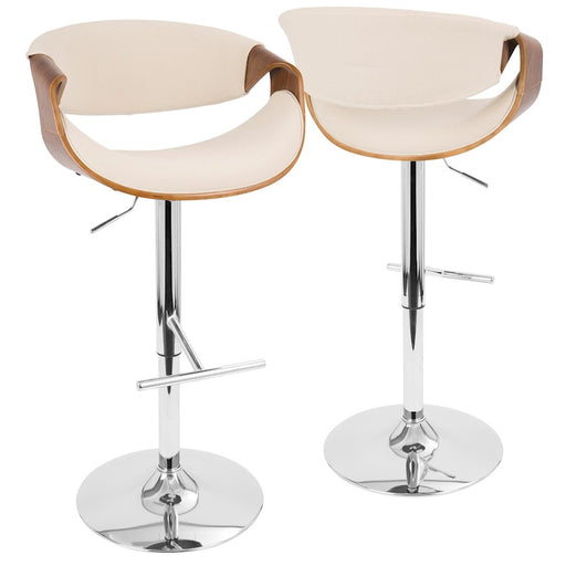 LumiSource Curvo Adj Barstool, Set/2, Chrome/Walnut/Cream