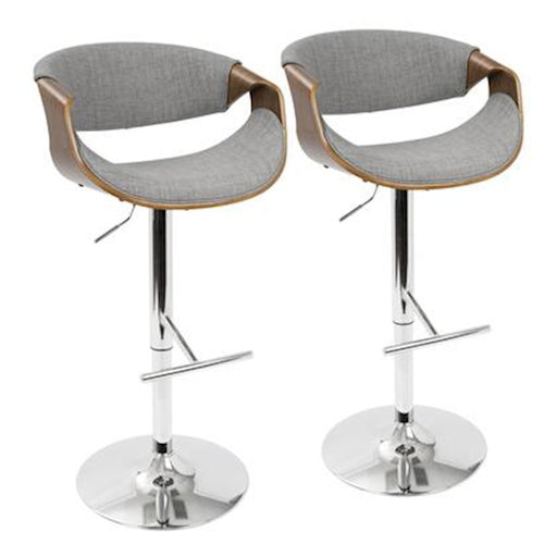 LumiSource Curvo Barstool, Set of 2, Chrome/Walnut/Grey - BS-CURVO2-SWVTWLLGY2