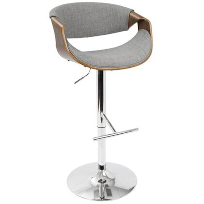 LumiSource Curvo Barstool, Set of 2, Chrome/Walnut/Grey