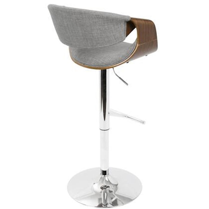 LumiSource Curvo Barstool, Set of 2, Chrome/Walnut/Grey