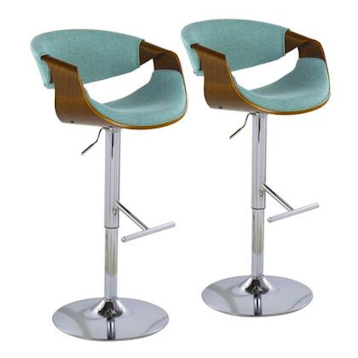 LumiSource Curvo Barstool, Set of 2, Chrome/Walnut/Teal - BS-CURVO2-SWVTWLTL2