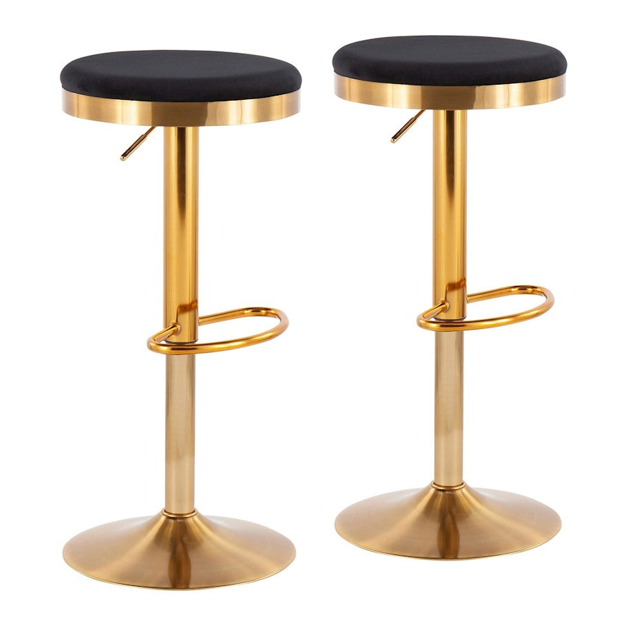 LumiSource Dakota Upholstered Barstool, Set/2, Gold/BK Velvet - BS-DAKOTAAUVBK2