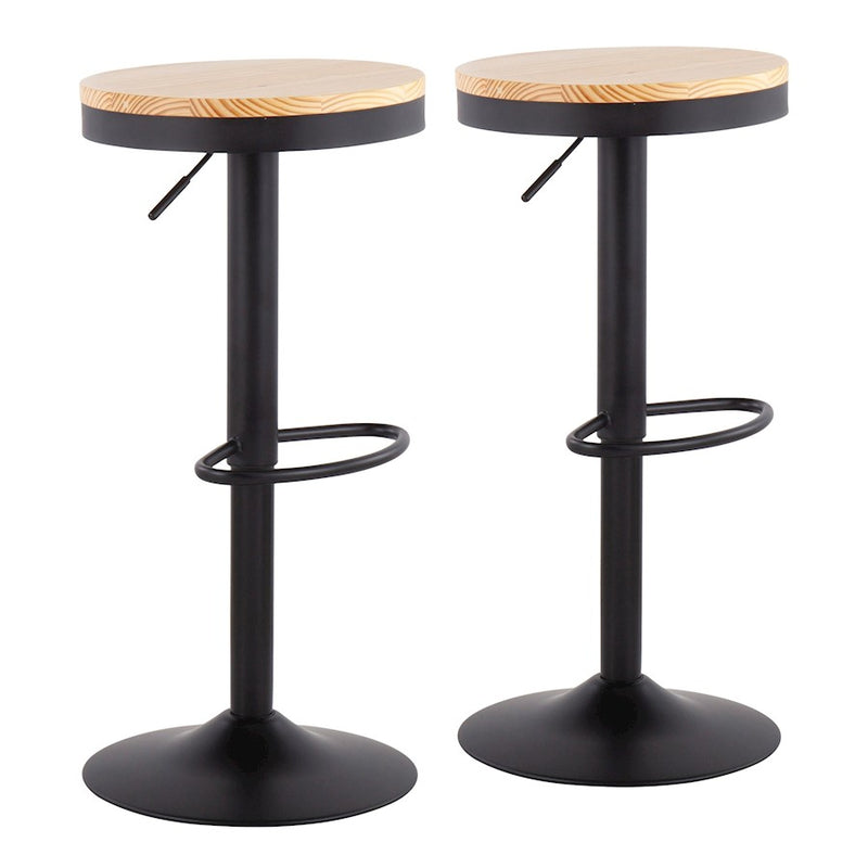 LumiSource Dakota Barstool, Set of 2, Black Metal/Natural Wood - BS-DAKOTABKNA2
