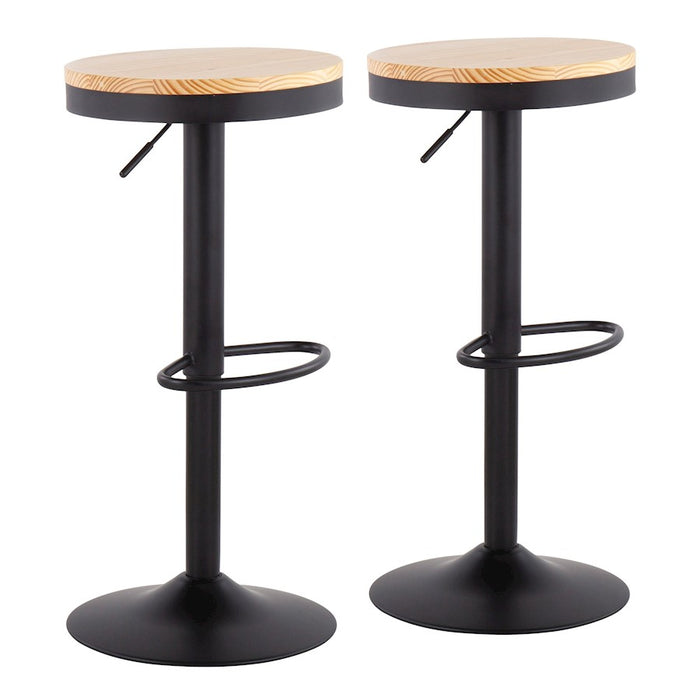 LumiSource Dakota Barstool, Set of 2, Black Metal/Natural Wood - BS-DAKOTABKNA2