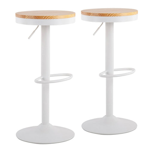 LumiSource Dakota Barstool, Set of 2 in White Metal/Natural Wood - BS-DAKOTAWNA2