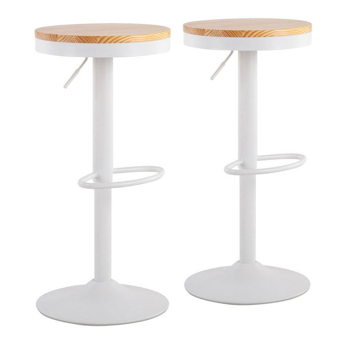 LumiSource Dakota Barstool, Set of 2 in White Metal/Natural Wood - BS-DAKOTAWNA2