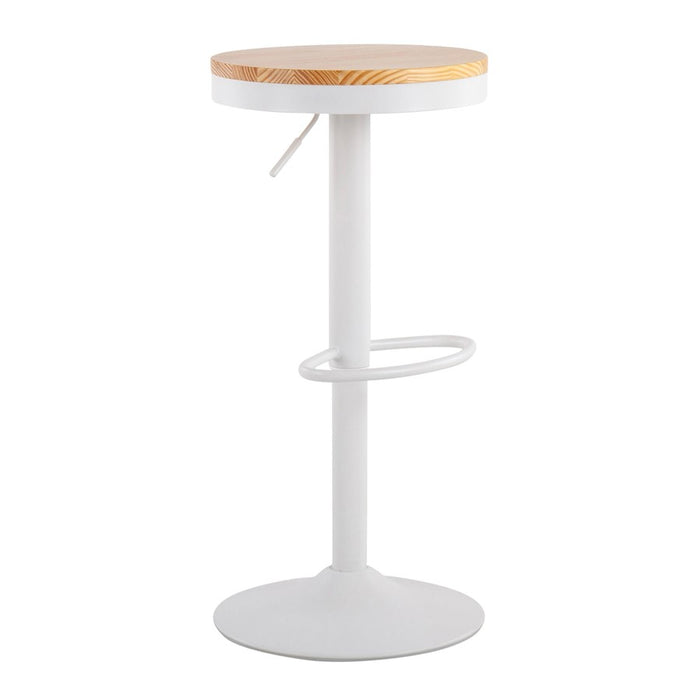 LumiSource Dakota Barstool, Set of 2 in White Metal/Natural Wood