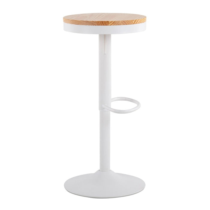 LumiSource Dakota Barstool, Set of 2 in White Metal/Natural Wood