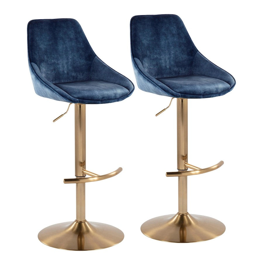 LumiSource Diana Adjustable Bar Stool, Set of 2, Gold/Blue - BS-DIANA-RT2AUVBU2