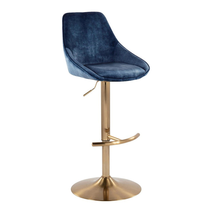 LumiSource Diana Adjustable Bar Stool, Set of 2, Gold/Blue