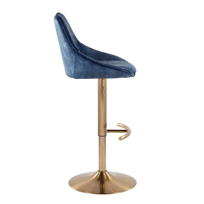 LumiSource Diana Adjustable Bar Stool, Set of 2, Gold/Blue