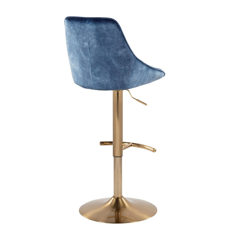 LumiSource Diana Adjustable Bar Stool, Set of 2, Gold/Blue