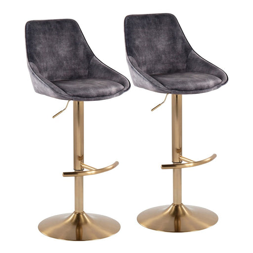 LumiSource Diana Adjustable Bar Stool, Set of 2, Gold/Grey - BS-DIANA-RT2AUVGY2