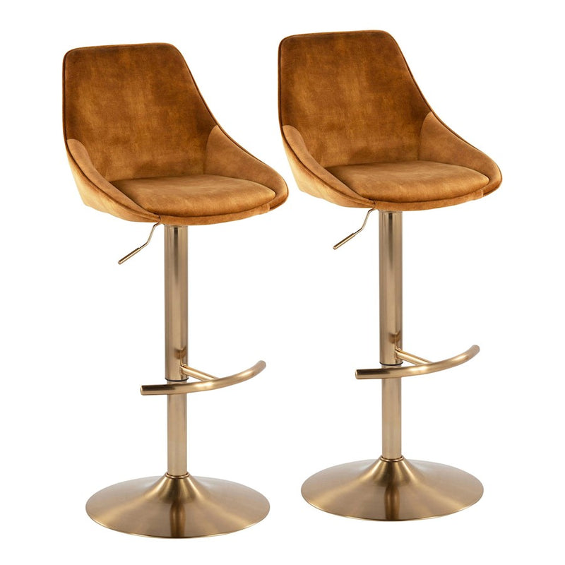 LumiSource Diana Adjustable Bar Stool, Set of 2, Gold/Yellow - BS-DIANA-RT2AUVY2