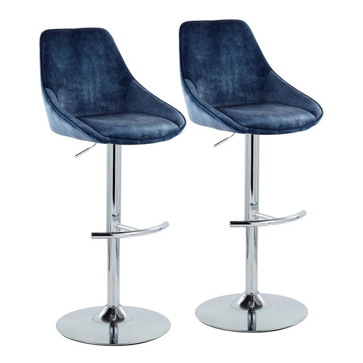 LumiSource Diana Bar Stool, Set of 2, Chrome/Blue Velvet - BS-DIANA-RT2CHRMVBU2