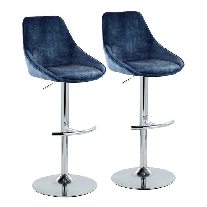 LumiSource Diana Bar Stool, Set of 2, Chrome/Blue Velvet - BS-DIANA-RT2CHRMVBU2