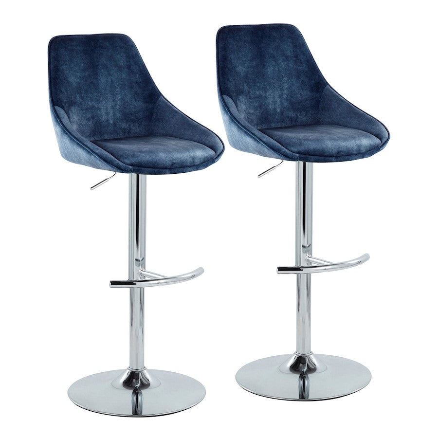 LumiSource Diana Bar Stool, Set of 2, Chrome/Blue Velvet - BS-DIANA-RT2CHRMVBU2
