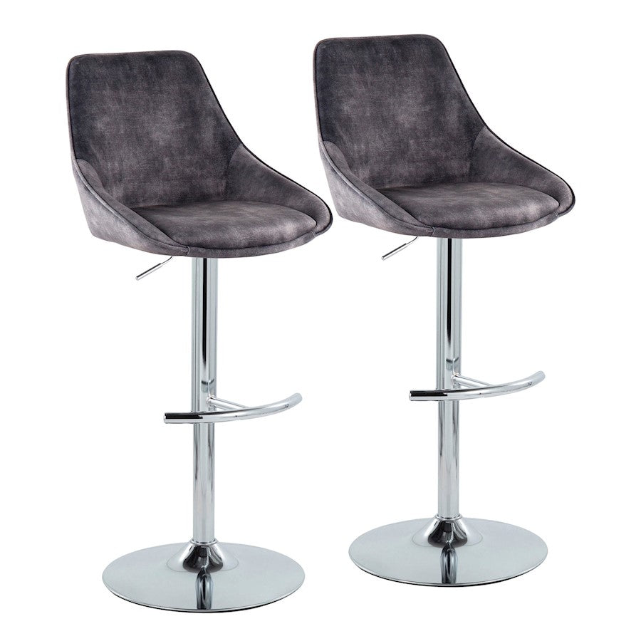 LumiSource Diana Bar Stool, Set of 2, Chrome/Grey Velvet - BS-DIANA-RT2CHRMVGY2