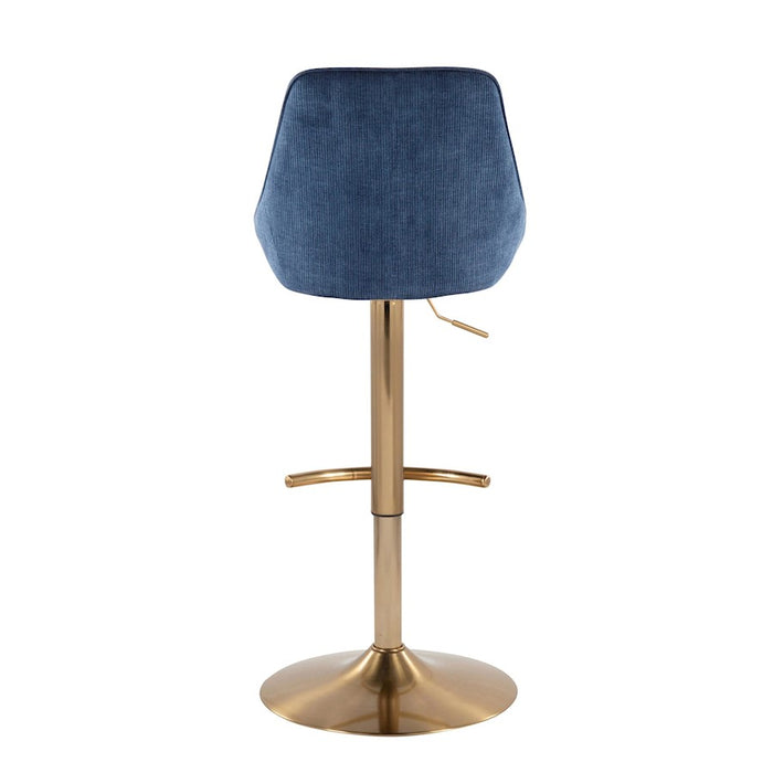 LumiSource Diana Bar Stool, Set of 2, Gold/Blue