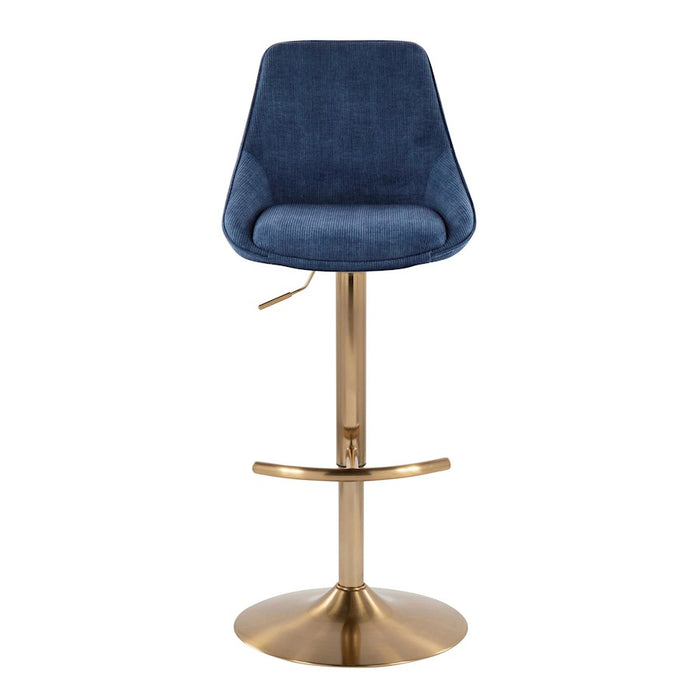LumiSource Diana Bar Stool, Set of 2, Gold/Blue