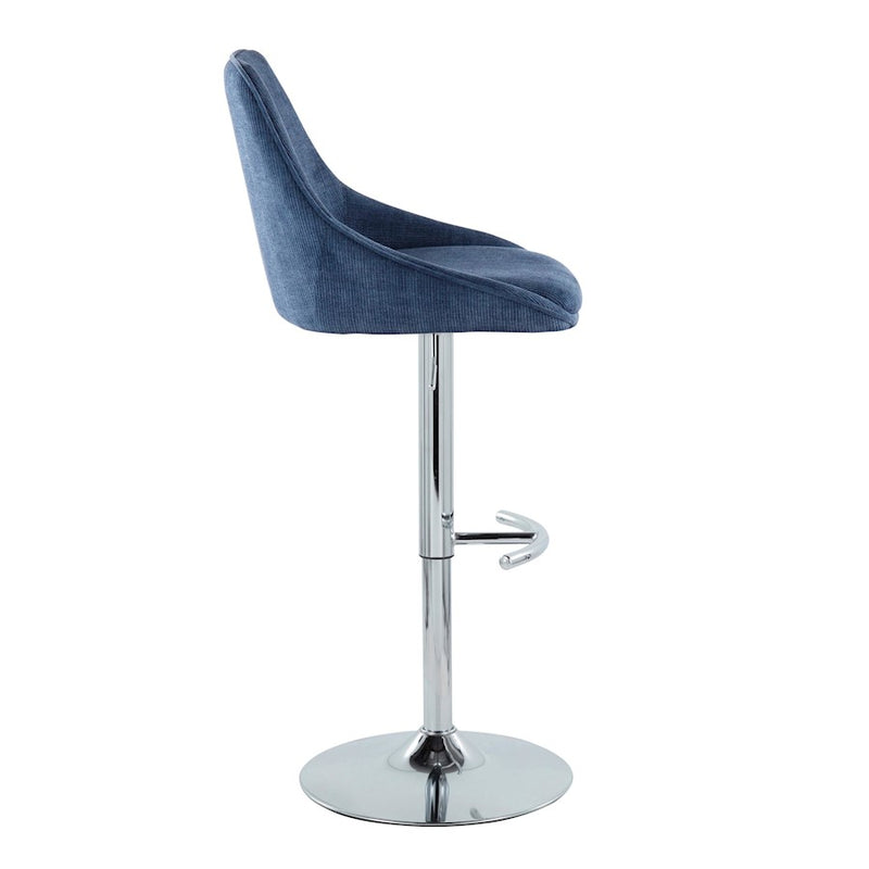LumiSource Diana Bar Stool, Set of 2, Chrome/Blue Corduroy
