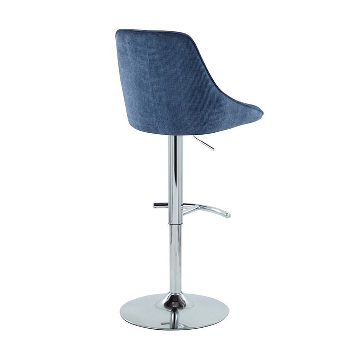 LumiSource Diana Bar Stool, Set of 2, Chrome/Blue Corduroy