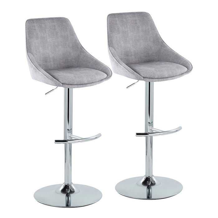 LumiSource Diana Bar Stool, Set/2, Chrome/Grey Corduroy - BS-DIANACOR-RT2CHRMGY2