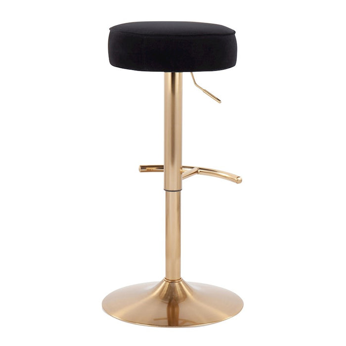 LumiSource Velvet Dot Barstool in Gold Metal/Black Velvet
