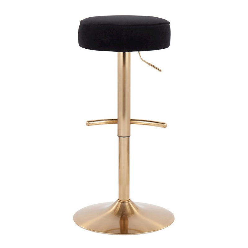 LumiSource Velvet Dot Barstool in Gold Metal/Black Velvet