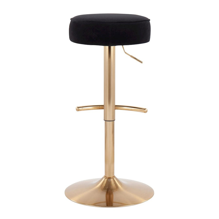 LumiSource Velvet Dot Barstool in Gold Metal/Black Velvet