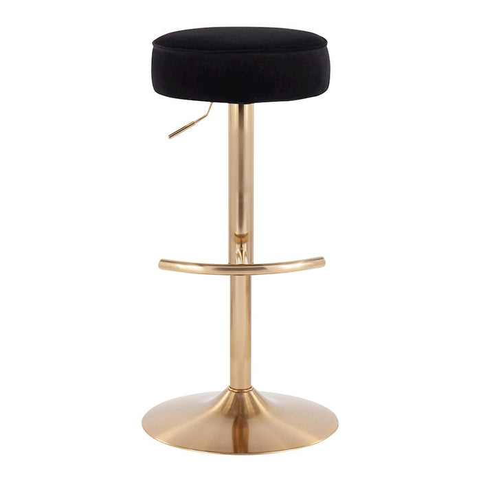 LumiSource Velvet Dot Barstool in Gold Metal/Black Velvet