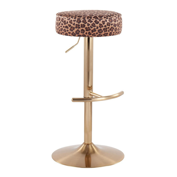 LumiSource Velvet Dot Barstool in Gold Metal/Leopard Velvet - BS-DOTAUVLEP