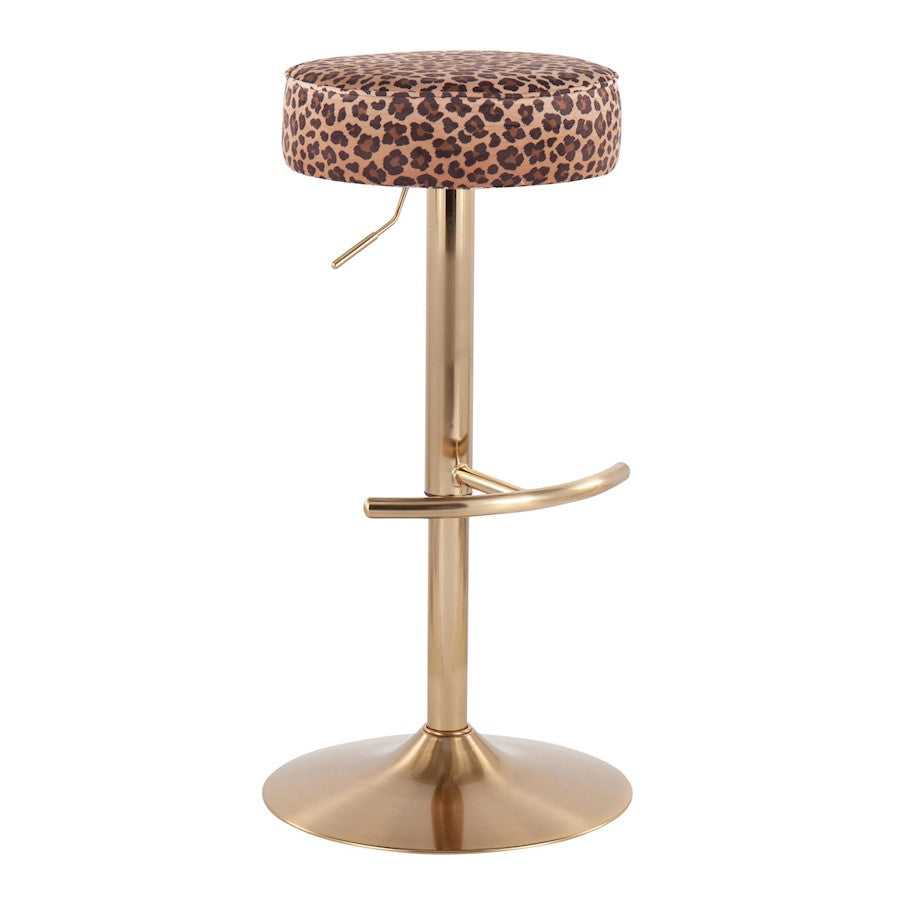 LumiSource Velvet Dot Barstool in Gold Metal/Leopard Velvet - BS-DOTAUVLEP